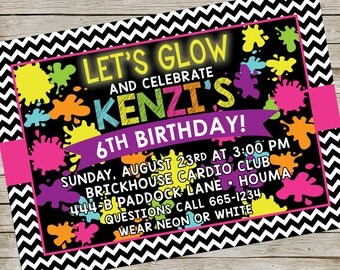 Glow in the Dark Invitation PIY file ~ Glow Birthday Party ~ Glow Printable Digital File