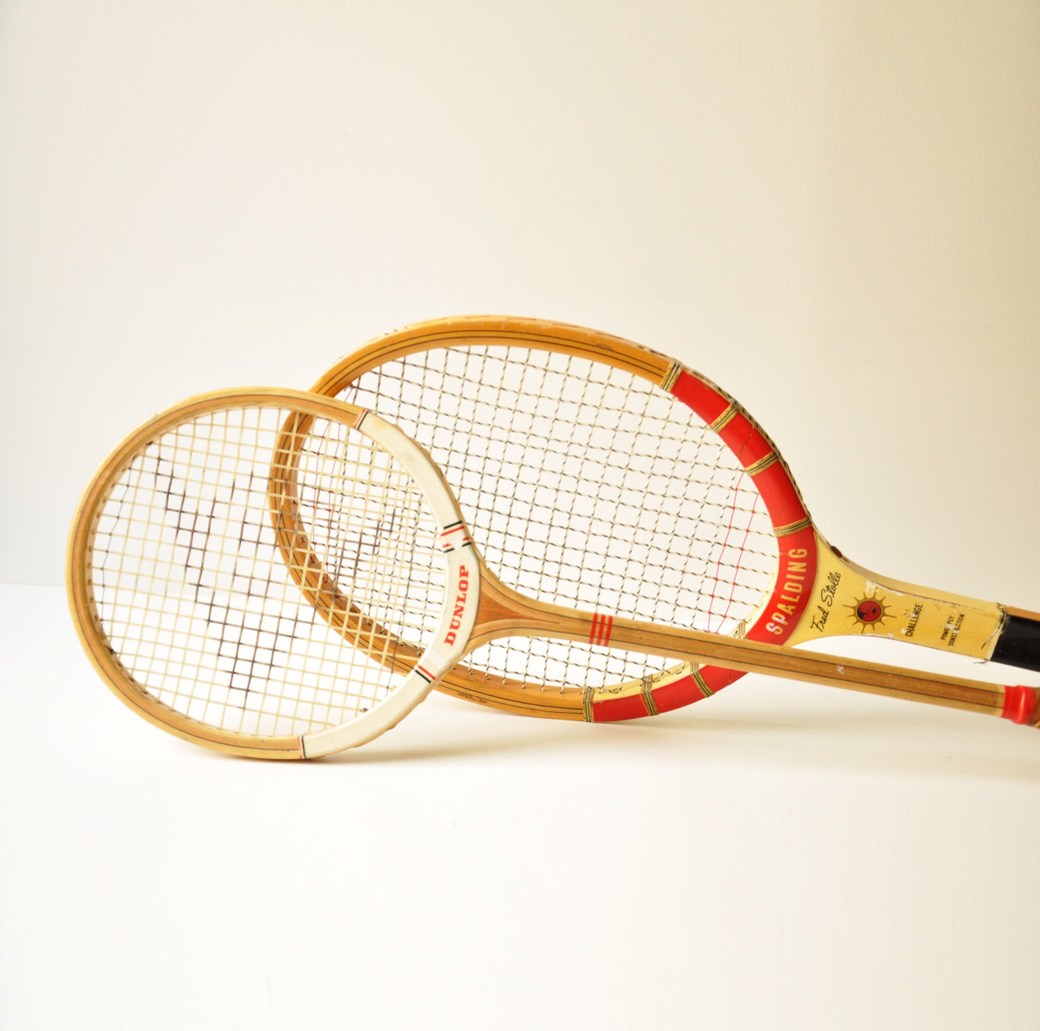 Two Vintage Wooden Tennis Squash Rackets Dunlop Maxply Fort