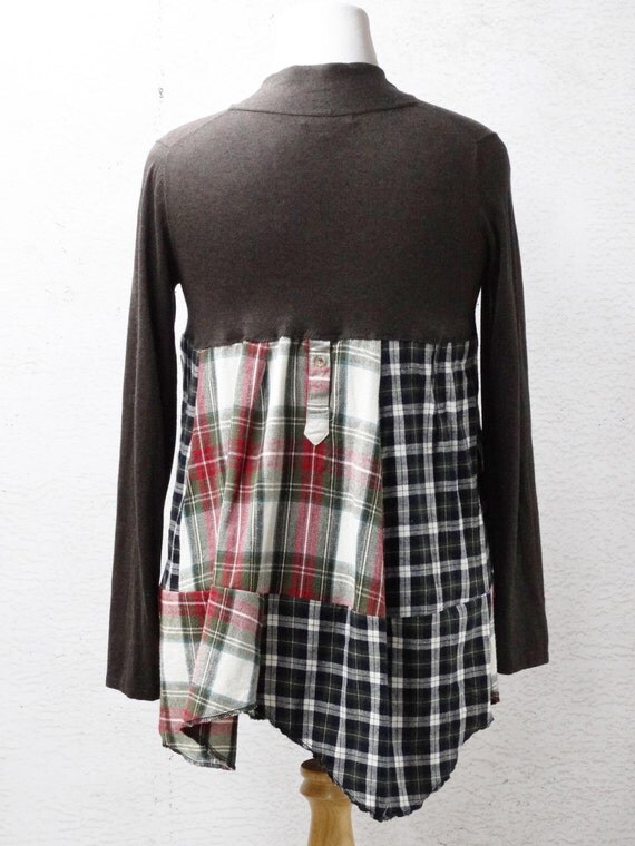 Reserved. Long sleeve Flannel Knit Top Tunic Upcycled