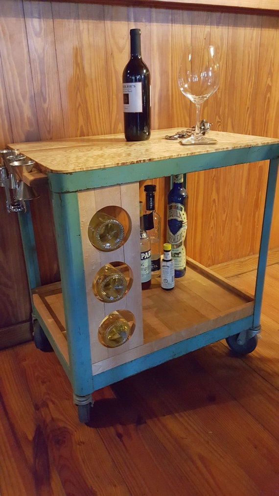 The DeLuxe Industrial Chic Maple Bar Cart Beverage Cart