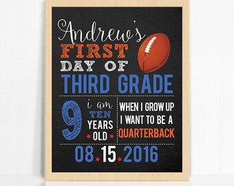 First Day of School Printable Sign - Football School Printable - Personalized Back to School Sign - Football Player School Printable Sign