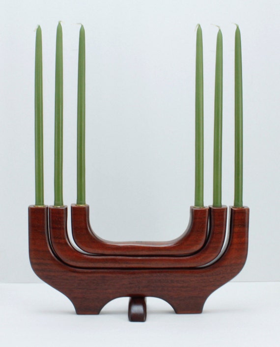 Mid Century Candle Holder Candelabra Teak Wood 6 by PaulasLoft