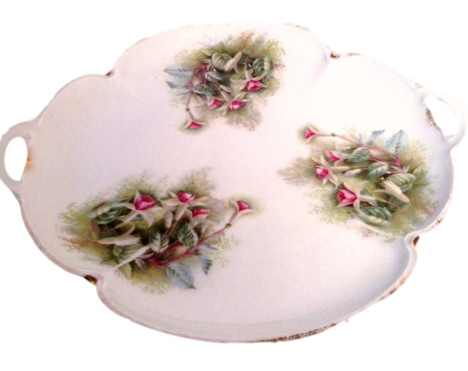 Vintage Rosenthal China Hand Painted Vintage Porcelain Plate with Handles and Columbine Flowers 10 1/4 Inches