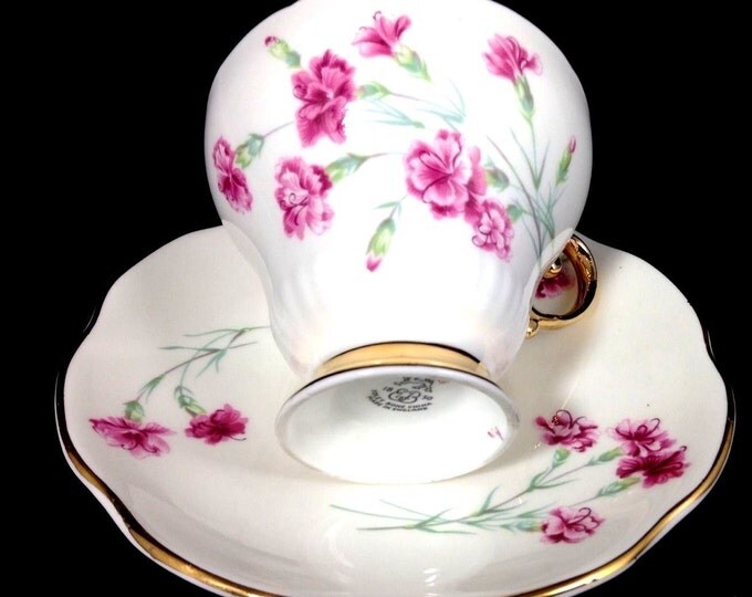 Vintage Foley Tea Cup and Saucer Set With Pink Carnations Gold Trim