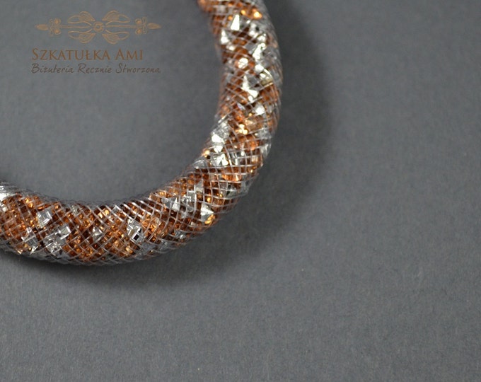 Brown mesh bracelet nylon mesh shiny bracelet net bracelet modern bracelet mesh bracelet crystal bracelet springs gift friend