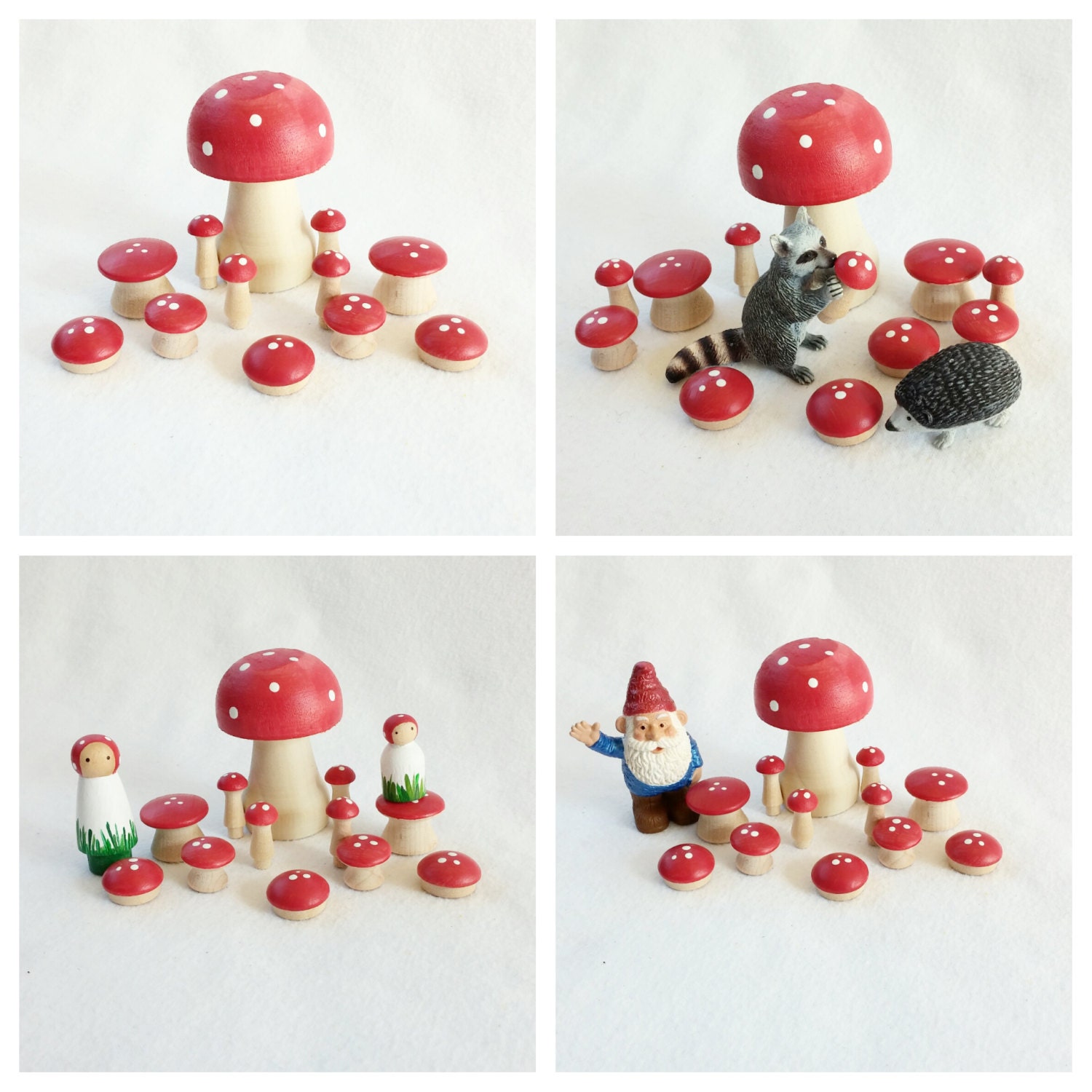 Set of 12 hand painted wood mushrooms woodland party decor