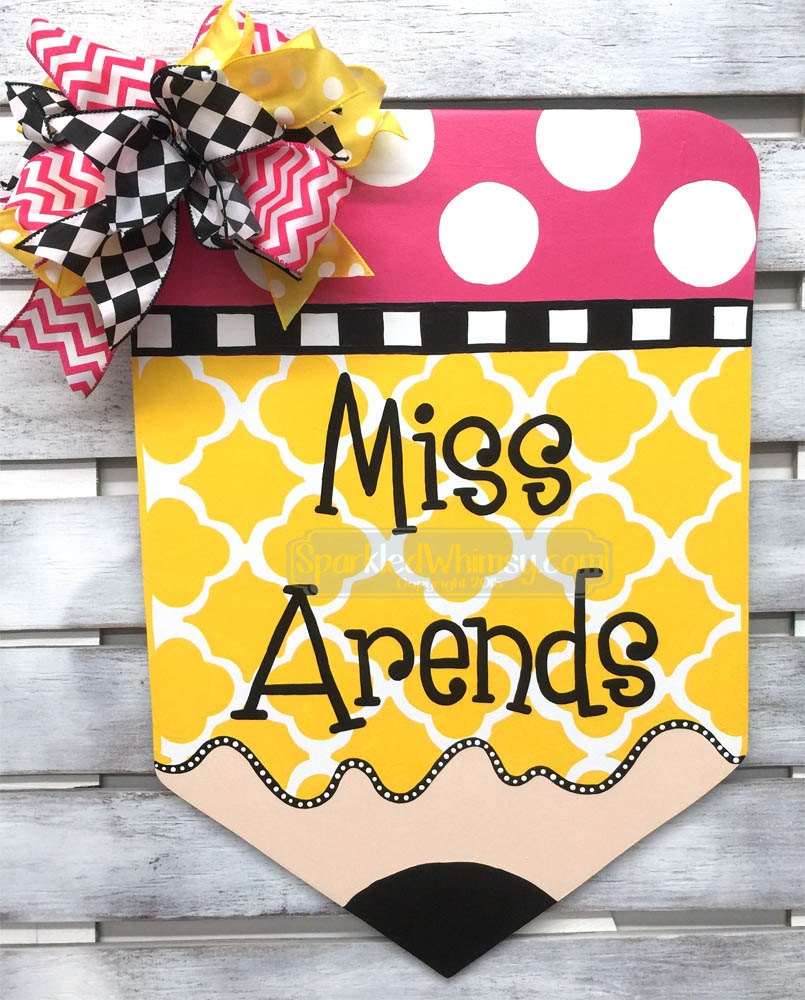 Teacher Door Hanger Personalized Quatrefoil Pencil Door
