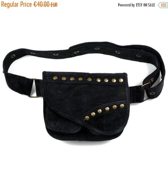 ON SALE Suede leather utility belt bag black pouch by BaliWoodShop