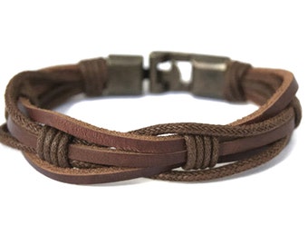 Mens Leather Bracelet for Men Rustic Brown Braided Leather Bracelet Mens Gift Ideas Husband Birthday Gift for Dad Male Bracelet Unique Gifts