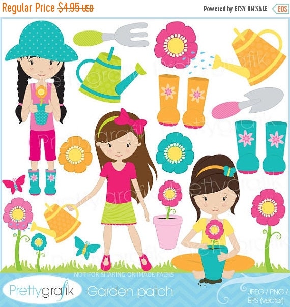 80% OFF SALE gardening clipart commercial use, vector graphics, digital clip art, digital image, dancing - CL534 Il_570xn