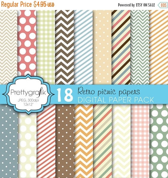 80% OFF SALE bright colors digital paper, commercial use, scrapbook papers, background, polka dots, chevron, gingham, stripes - PS618 Il_570xn