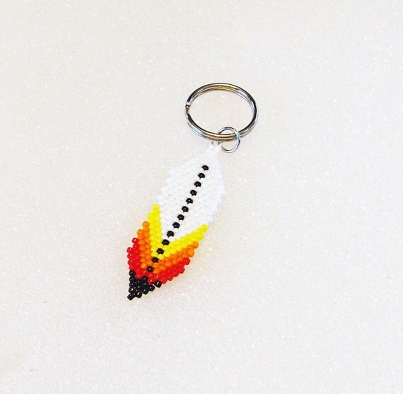 Items similar to Hand Beaded Feather Design Key Chain Fob on Etsy