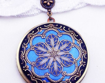Sapphire Metalic Blue Resin Flower Locket, Gift For Her. Mothers Day Gift Valentine Gift
