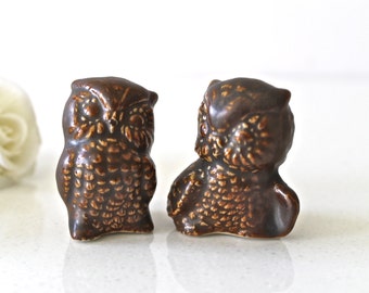 2 Cute Owls Wedding cake Topper in Brown - Owl Couple Figurine - Owl Home decor - Mr and Mrs Owl Cake Topper - Owl Decoration