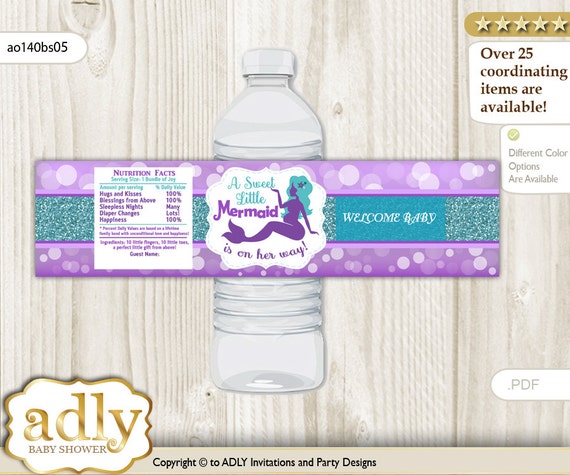 Sea Mermaid Baby Shower Water Bottle Wrappers water Label