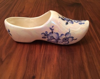 Vintage Lusterware Blue and White Dutch Ceramic Clog/Shoe