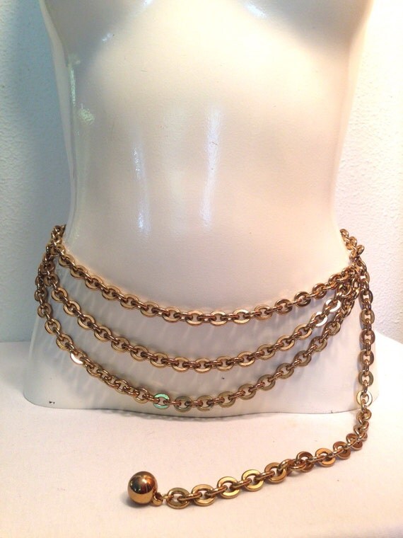 Ladies Triple Gold Chain Link Belt ca. 1980's Thick Gold