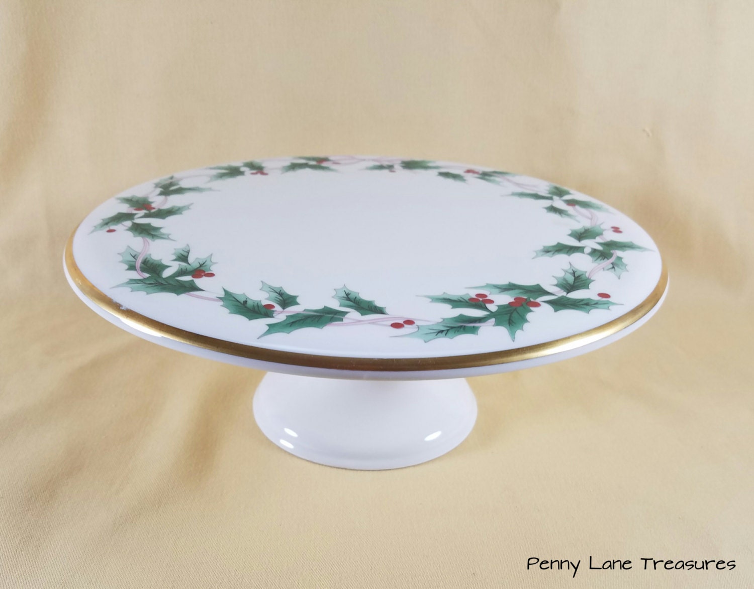 Christmas Pedestal Cake Plate Up-Cycled by PennyLaneTreasures