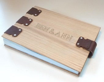 Personalized Custom Wedding Book, Album, Guest Register, with hand-carved names, closing with magnetic snaps