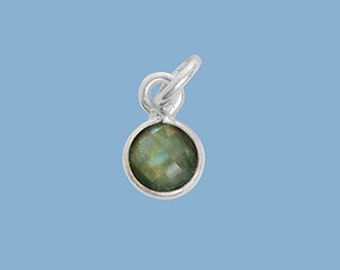1ea. Tiny 6mm Labradorite Bezel Pendant. Sterling Silver with 5mm Jump Ring Birthstone