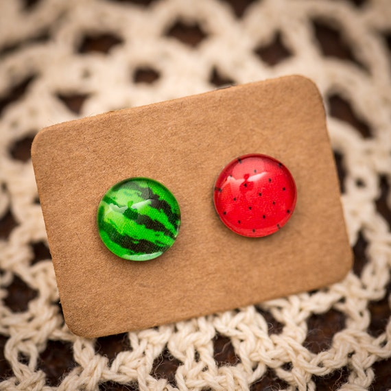 FREE WORLDWIDE SHIPPING - Watermelon Earrings - Unique - Surgical Steel - Sensitive Ears - Mismatched Asymmetrical