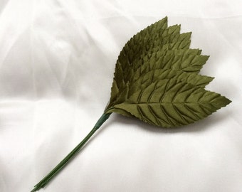 Satin Wired Leaves x 12 in Moss Green for Bridal Millinery, Corsages, Bouquets and Scrapbooking