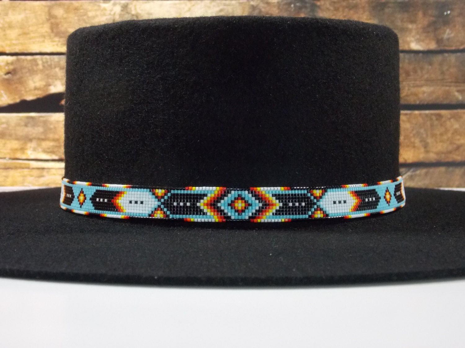 Native American Beaded Hat Band In A Cherokee Chevron And