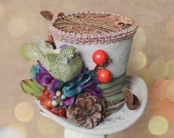 Fall Mini Top Hat, Mini Top Hat, Mad Hatter Hat, Fascinator, Kentucky Derby Fascinator Hat, Tea Party Hat, Wedding Hat, Women Top Hat