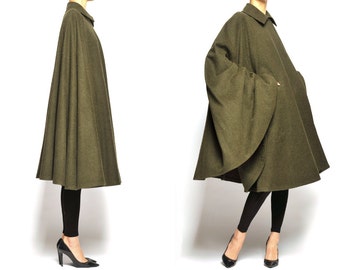 Yves Saint Laurent rive gauche 1970's Khaki Wool Cape