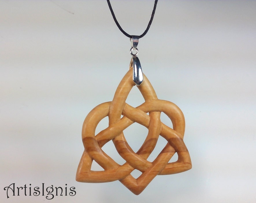Pendant Celtic Triquetra With Heart Knot Alder Wood