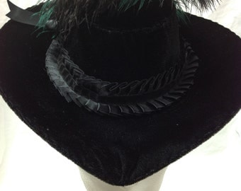 Small Victorian Riding Hat - Black Velvet Sweetheart Civil War Steampunk Fascinator OOAK