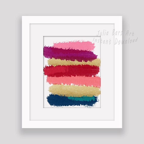 Pink and Navy Abstract Print Pink Wall Decor Red Gold