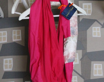 Upcycled Fucsia/White Double Face Loop/Scarf, Pink Autumn Foulard, Trendy Teenager's Loop