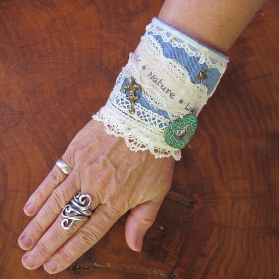 Statement Wrist Cuff Fabric Bracelet One of a kind Cuff