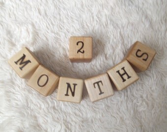 Baby Age Blocks | Wooden Milestone Blocks | Baby Shower Gifts | Wood Letter Blocks | New Baby Gift