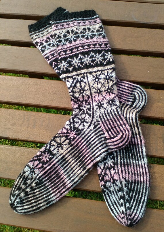 Socks Norwegian Handknitted Wool Socks Size 5 To 7 By Weezlehen 