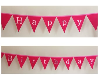 Happy Birthday Pink Fabric Bunting Banner Flags Party Decoration