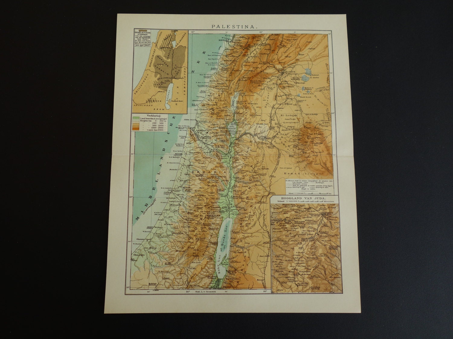 Old map of Palestine 1910 original Dutch antique map about