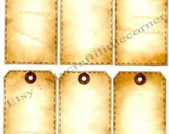Vintage tags faux stitching Digital download x 6