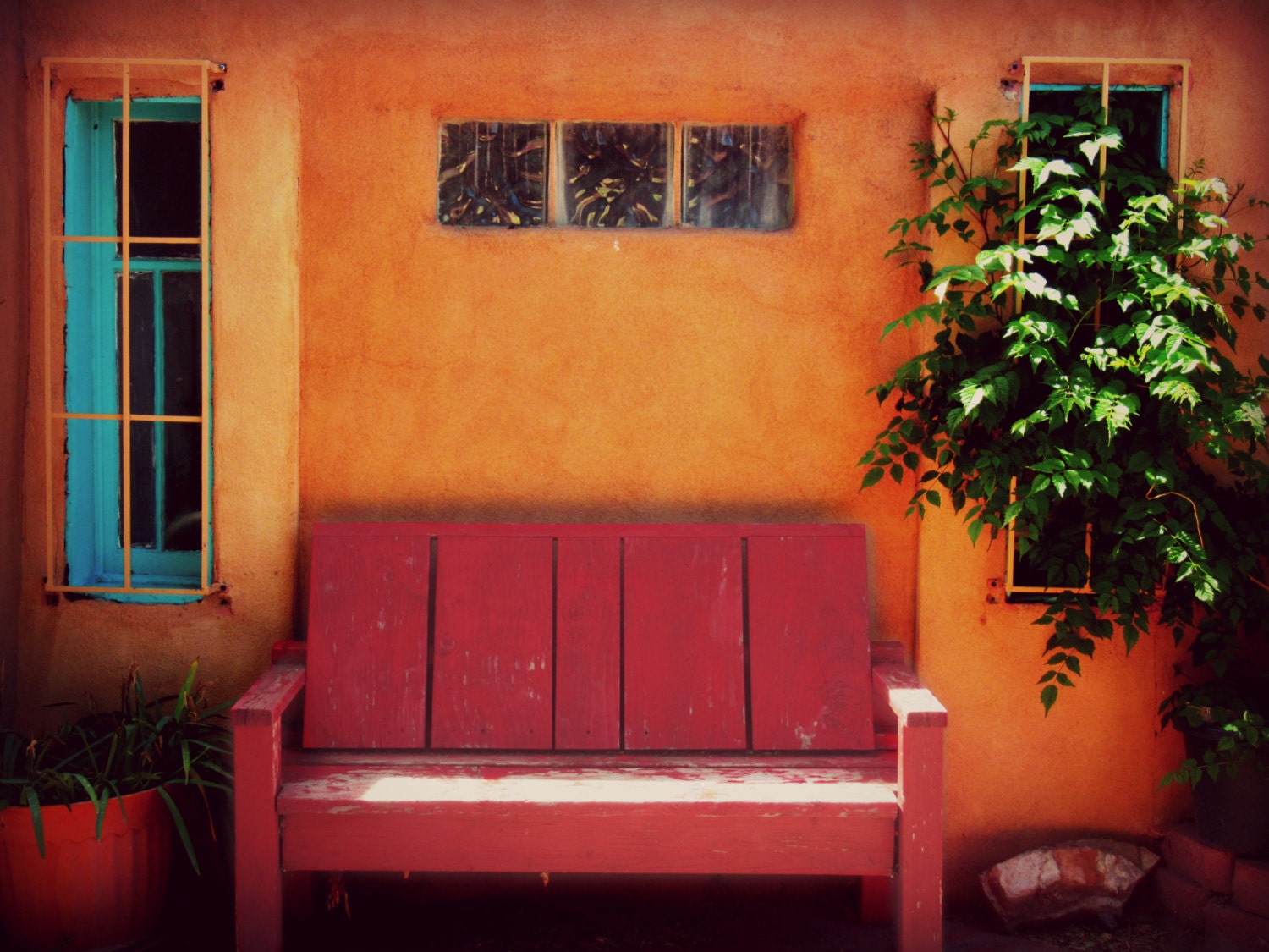 Red Bench Albuquerque  New Mexico Home Decor  Wall 