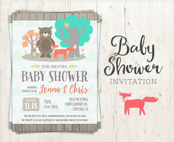 Woodland Creatures Baby Shower Invitation  Digital Baby Shower Invite 