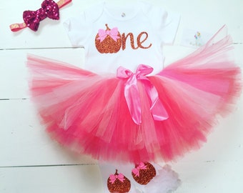 Pumpkin birthday outfit / pink and orange Pumpkin birthday outfit / 1st birthday Pumpkin outfit