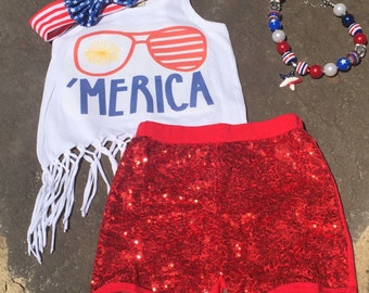 SALE!!America 'Merica Fringe Tank top / Mommy and me tank tops / 4th of July Tank top / Matching Tank tops / Fourth of July Tank top