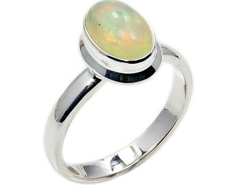 Shimmering Ethiopian Opal Ring October Birthstone Ring Jewelry & .925 Sterling Silver Ring Size 7.75 , AD836