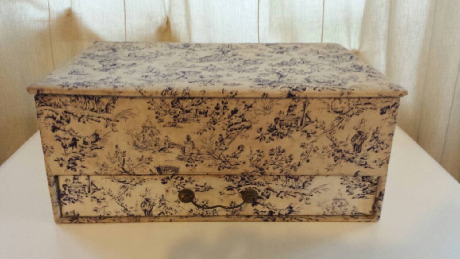 French fabric sewing box with drawer Haute Juice
