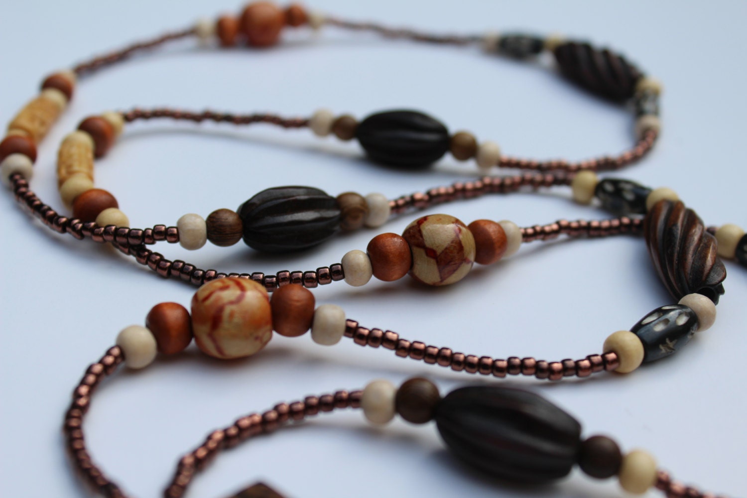 Long Wood Necklace Brown Y Wood Beaded Statement Necklace