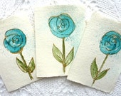 Turquiose Roses set of 3 original watercolour Blank Mini Note Cards with Envelope Mini Thank You Cards Turquiose Roses set of 3 original watercolour Blank Mini Note Cards with Envelope Mini Thank You Cards