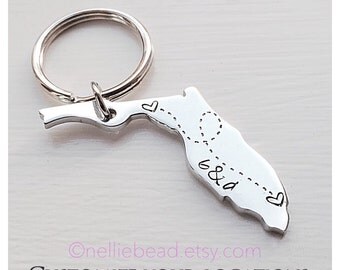 Florida Keychain, Long Distance Keychain, Stainless Steel - Long Distance Relationship Keychain - State Keychain - State Keychain, FL