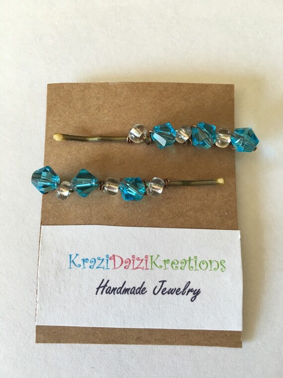 Beautiful Teal Beaded Hair pins Set of 2 by KraziDaiziKreations