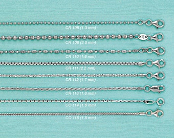 D-2) 925 Solid Sterling Silver Chain Necklaces-Rhodium Plated Over Solid Silver-Darkish-Pendant Chains-Italian Solid Sterling Silver Chains